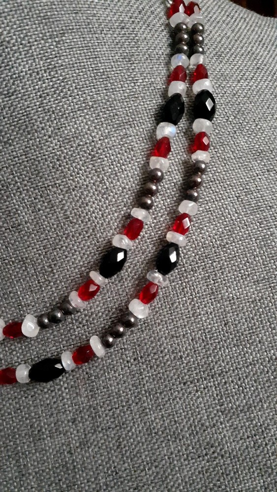 Red & Black Multi Bead Gemstone. 36" Can Double Up