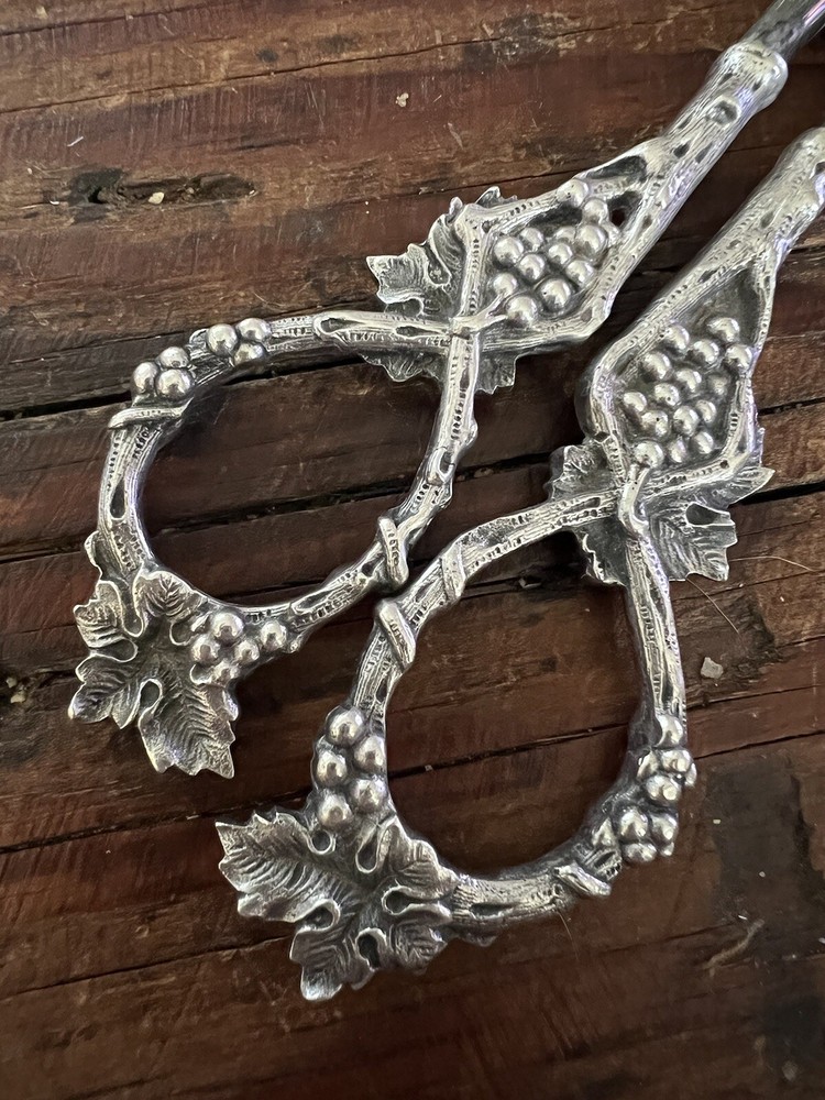 Vintage Ornate Sterling Silver Grape Shears Scissors