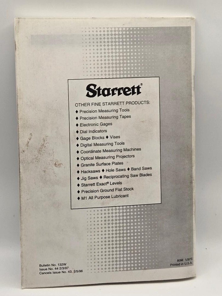 Starrett Precision Tools Price List 1997