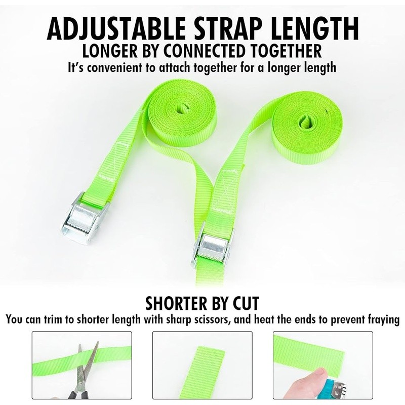 12ft Lashing Strap 6 Pack Heavy Duty Cargo Tie Down Load Secure 200lbs Capacity