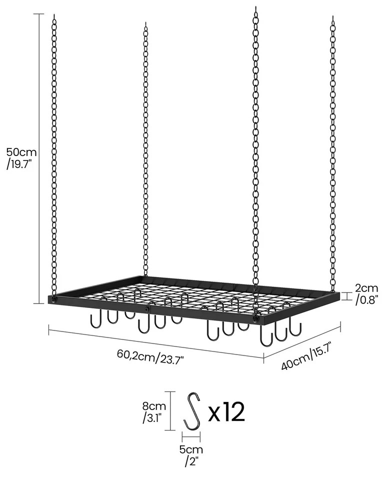 Hanging Pot Rack, Ceiling Mounted Pot Hanger for Kitchen, Metal Cookware Stor...