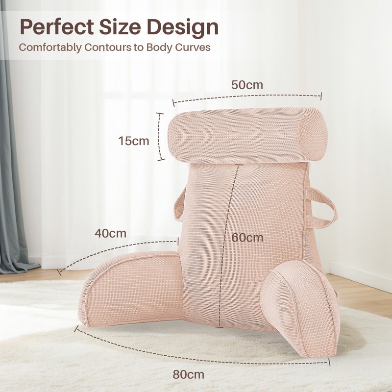 Reading Pillow with Arms Soft Backrest Support Pillow with Side Pocket