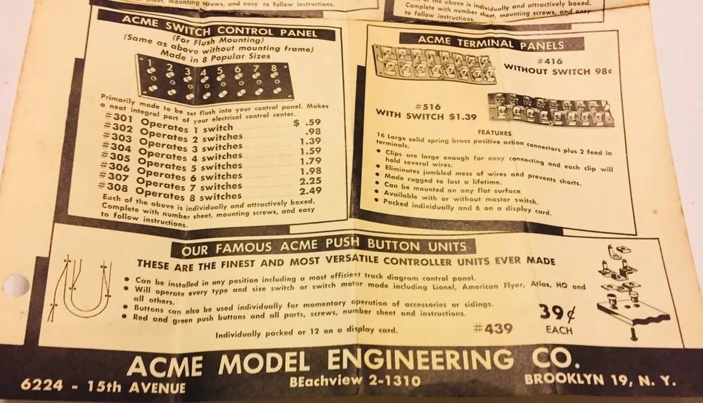 Vintage Acme Switch Controller Sales Sheet