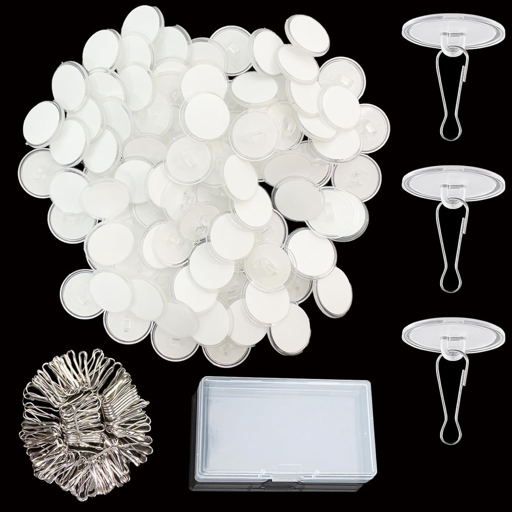 90 Pack Self Adhesive Ceiling Hooks for Hanging - Small 90pcs, Transparent