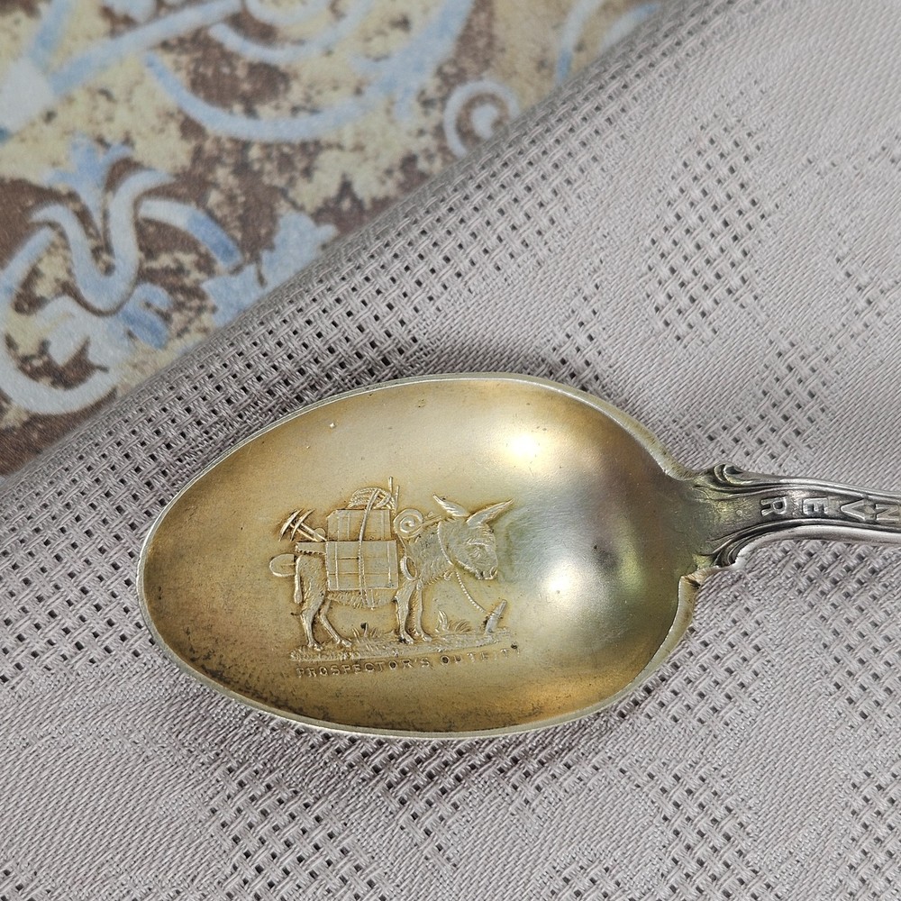 Antique ELD Sterling Silver Souvenir Spoon: Denver Colorado Gold Prospector Mule