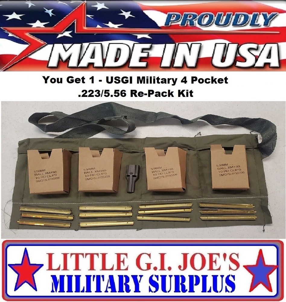 .223 Repack Kit Bandoleer 5.56 Stripper Clips 4 Pocket Bandolier Re-Pack Kit LN