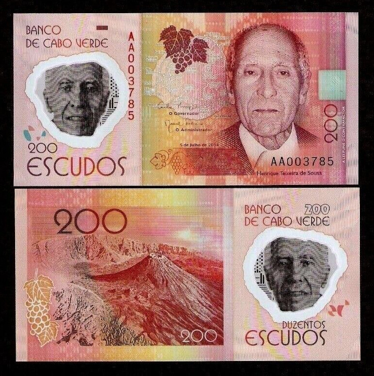 Cape Verde 200 ESCUDOS P-71 2014 Volcano UNC Low # AA Prefix First Polymer NOTE