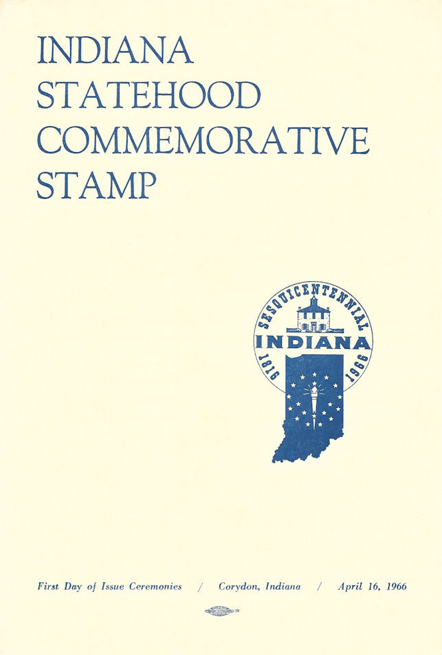 #1308 First Day Ceremony Program 5c Indiana Statehood