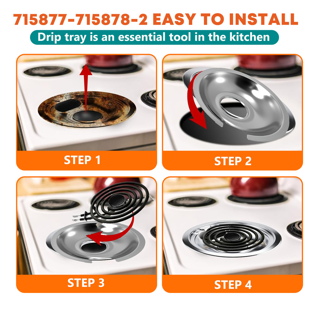 715877 715878 4 Piece Electric Range Chrome Drip Pan