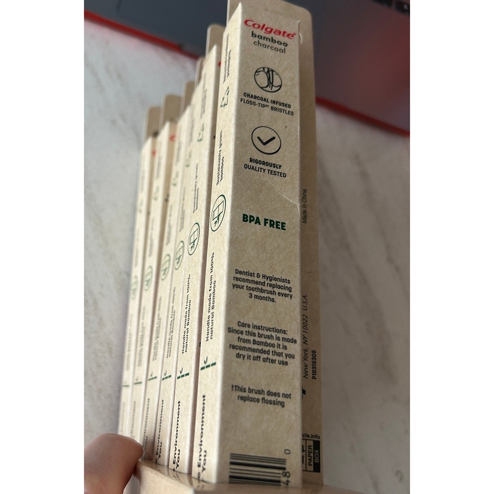 Colgate Bamboo Charcoal Toothbrush - 6 Pack - Soft Floss-Tip Bristles - New