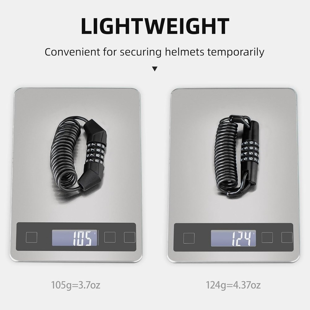 “Motorcycle & Bike Helmet Lock - 4-Digit Cable Lock, Retractable Stroller & Lugg