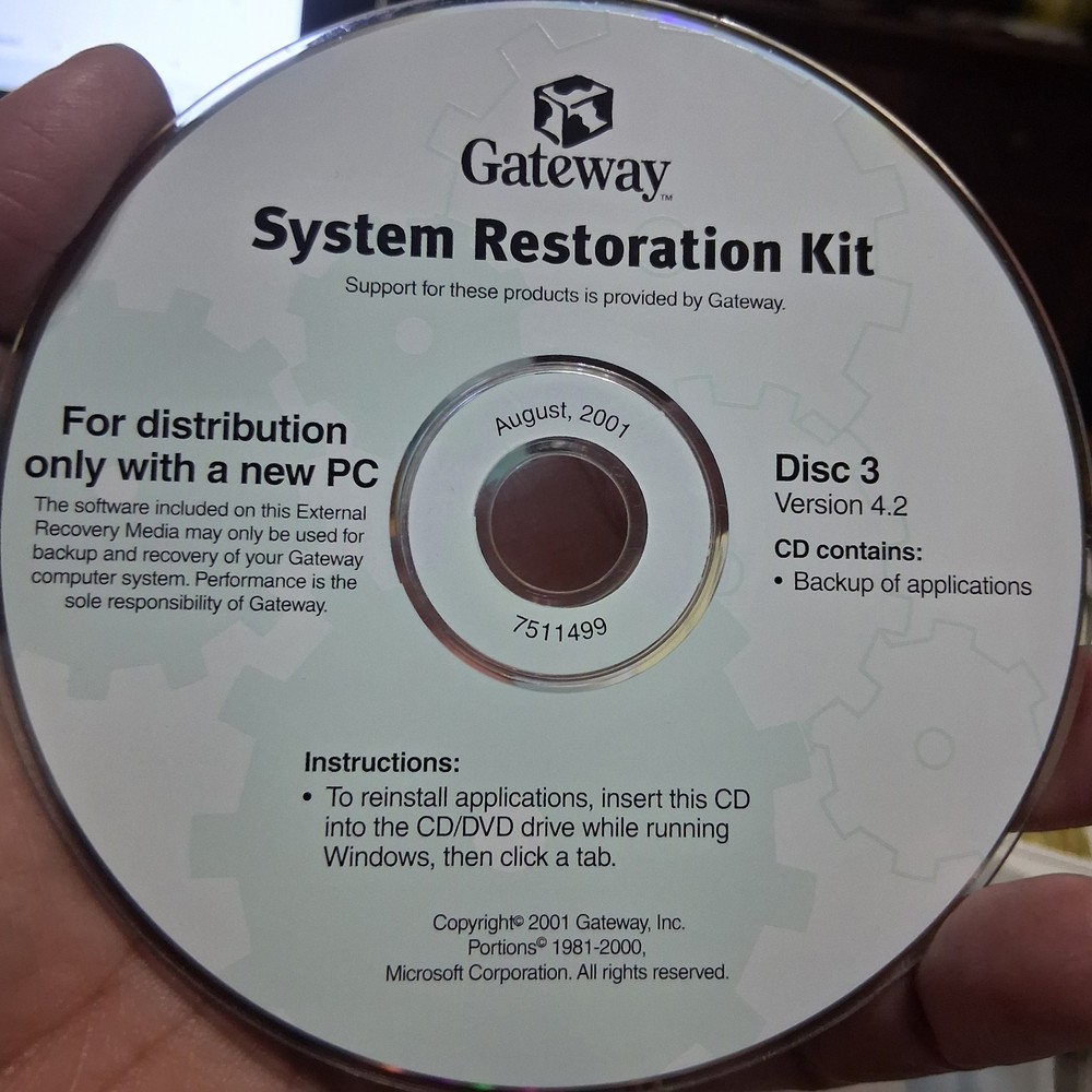 Gateway System Restoration Kit 3 Discs 2001