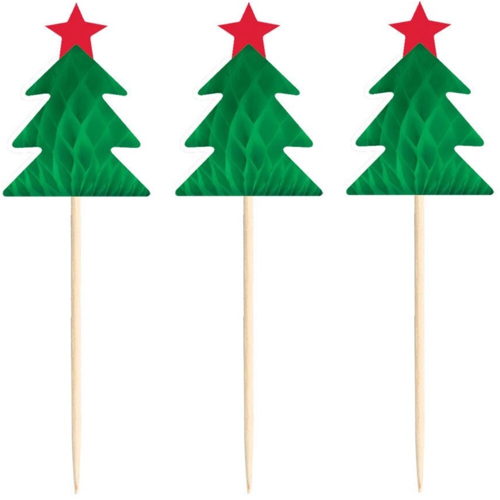 Christmas Tree Honeycomb Picks 4" 12 Per Pack Christmas Paper Tableware