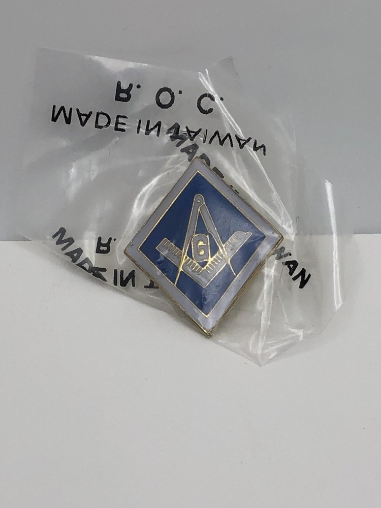 Vintage Masonic Square & Compasses Diamond Shape Blue Background