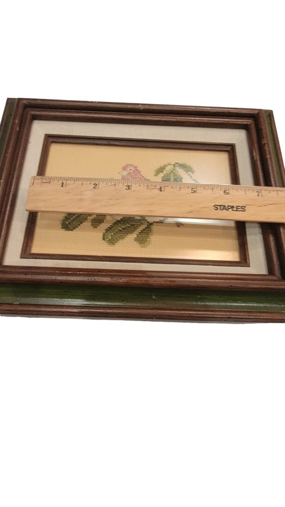 bird needlepoint Cross Stitch Framed Matted Artwork Vntg
