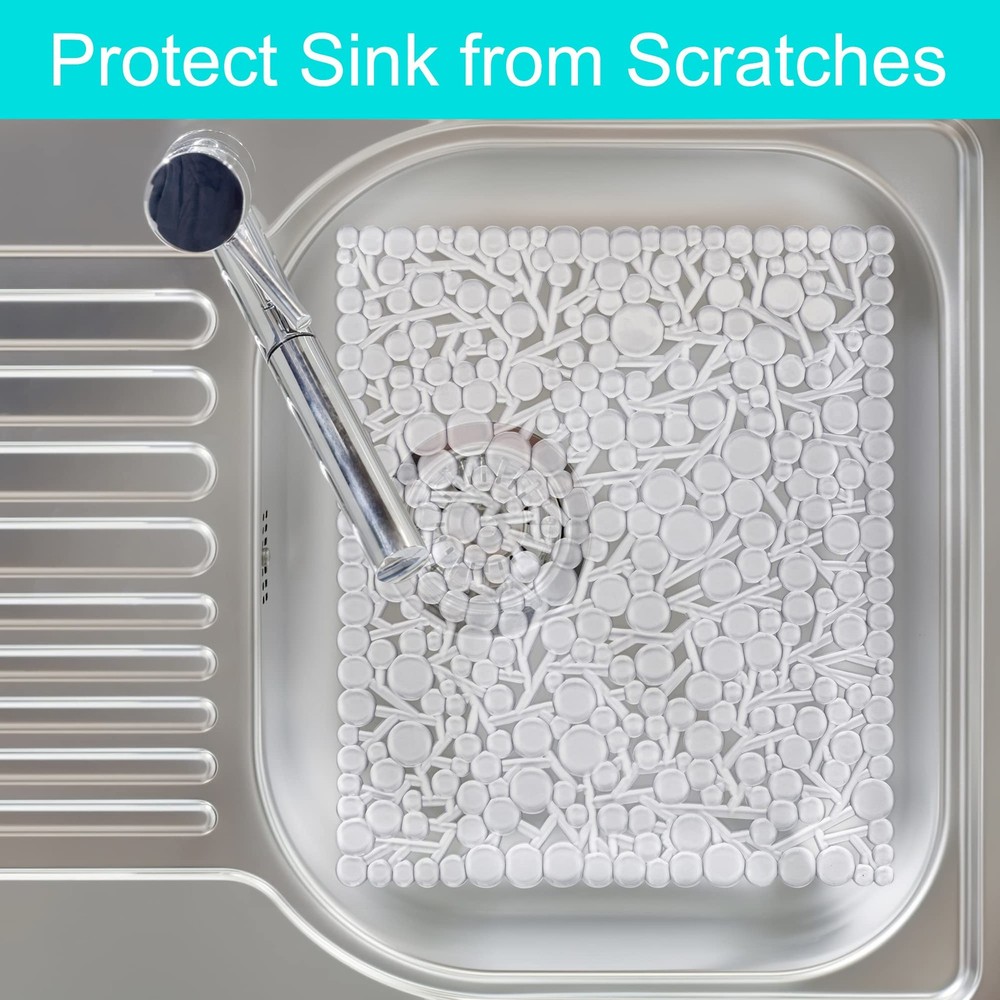 Kitchen Sink Mat PVC Protector Adjustable Dish Drying Pad Clear 2 PCS Guard