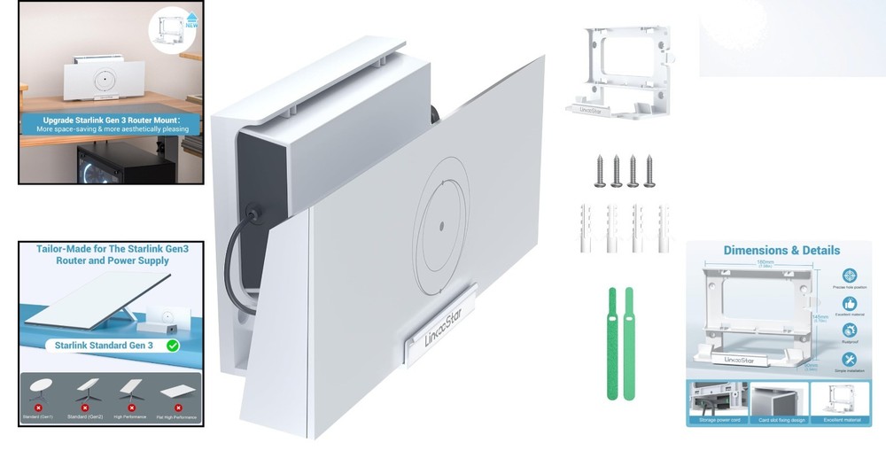 Compact Starlink Gen 3 Router Mount - Unfinished ABS, User-Friendly Install