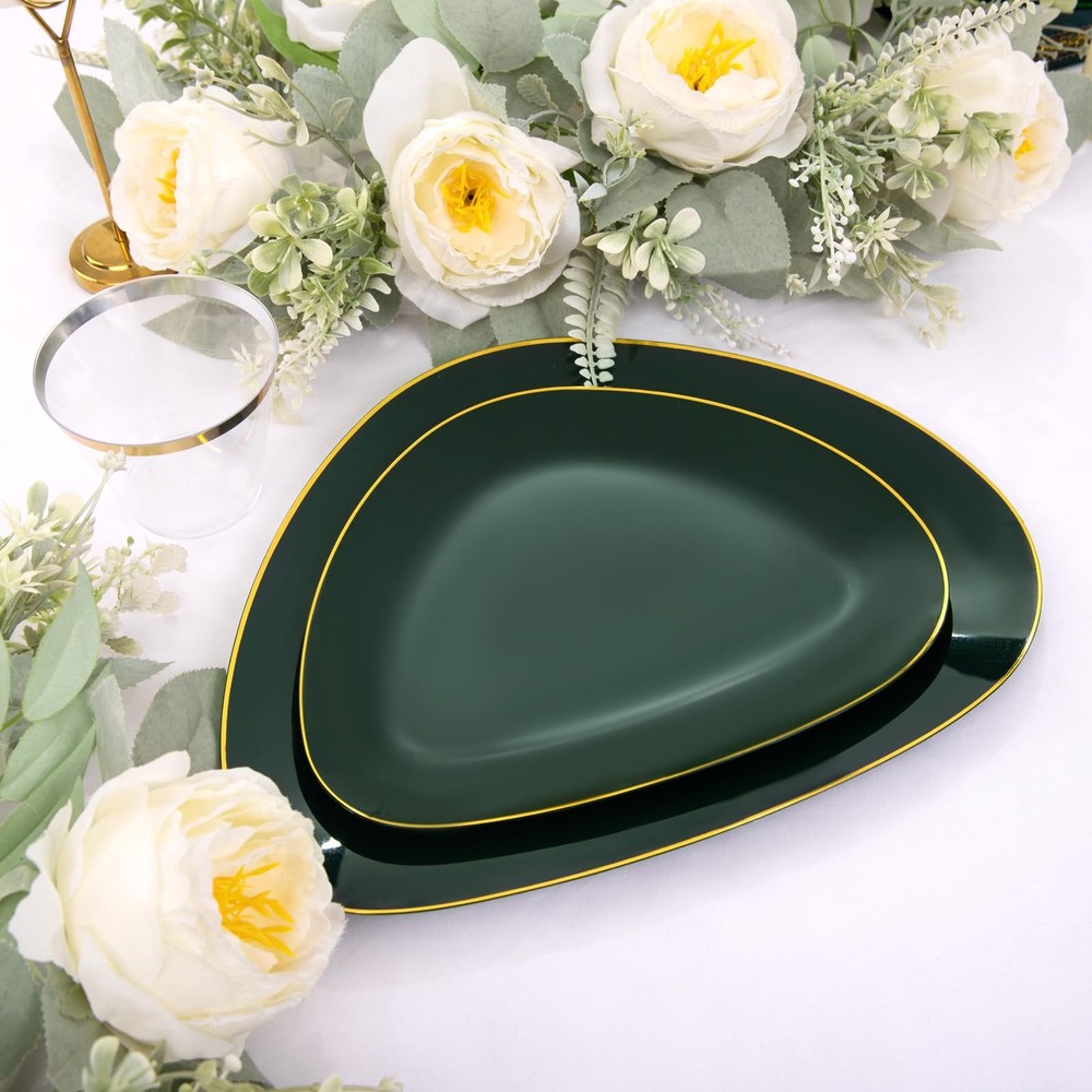DaYammi 180pc Green Plastic Plates Gold Silverware Dinnerware Set St. Patrick’s
