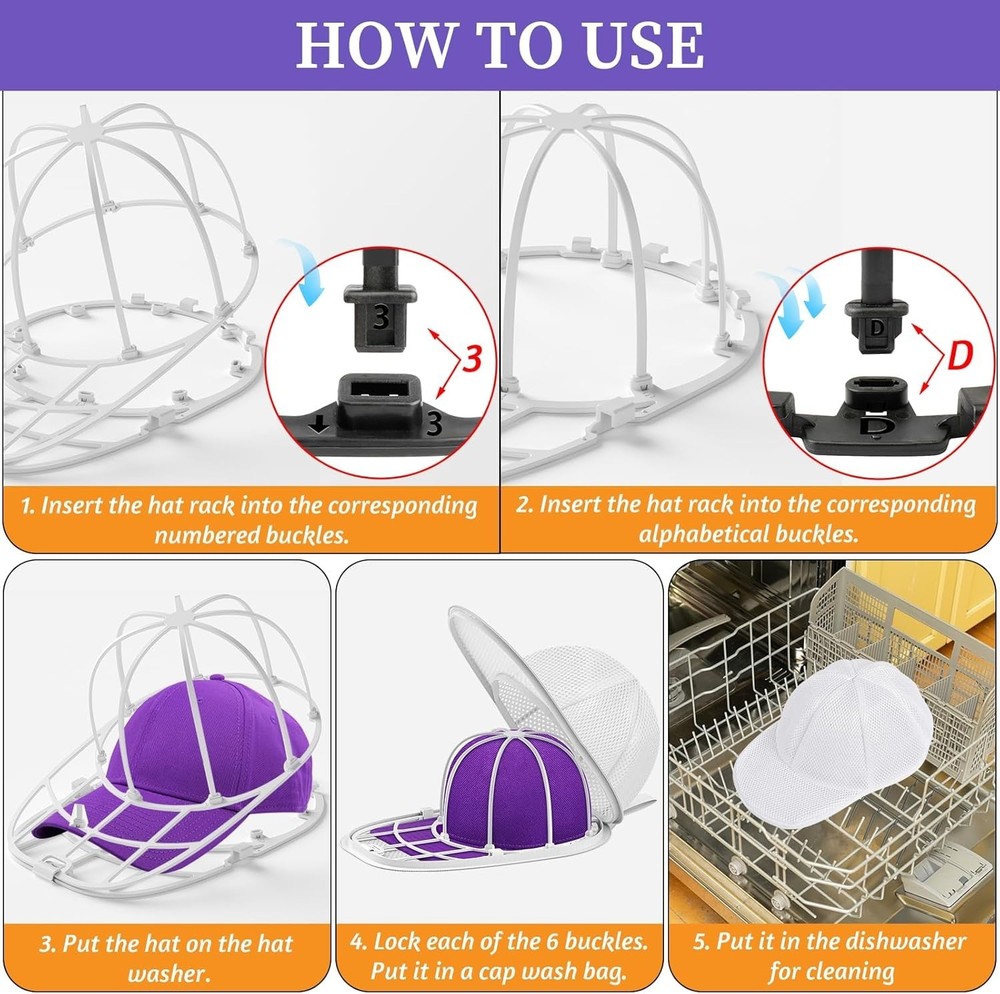 Cap Washer for Washing Machine 2 Pack Hat Protector Holder Travel Safe