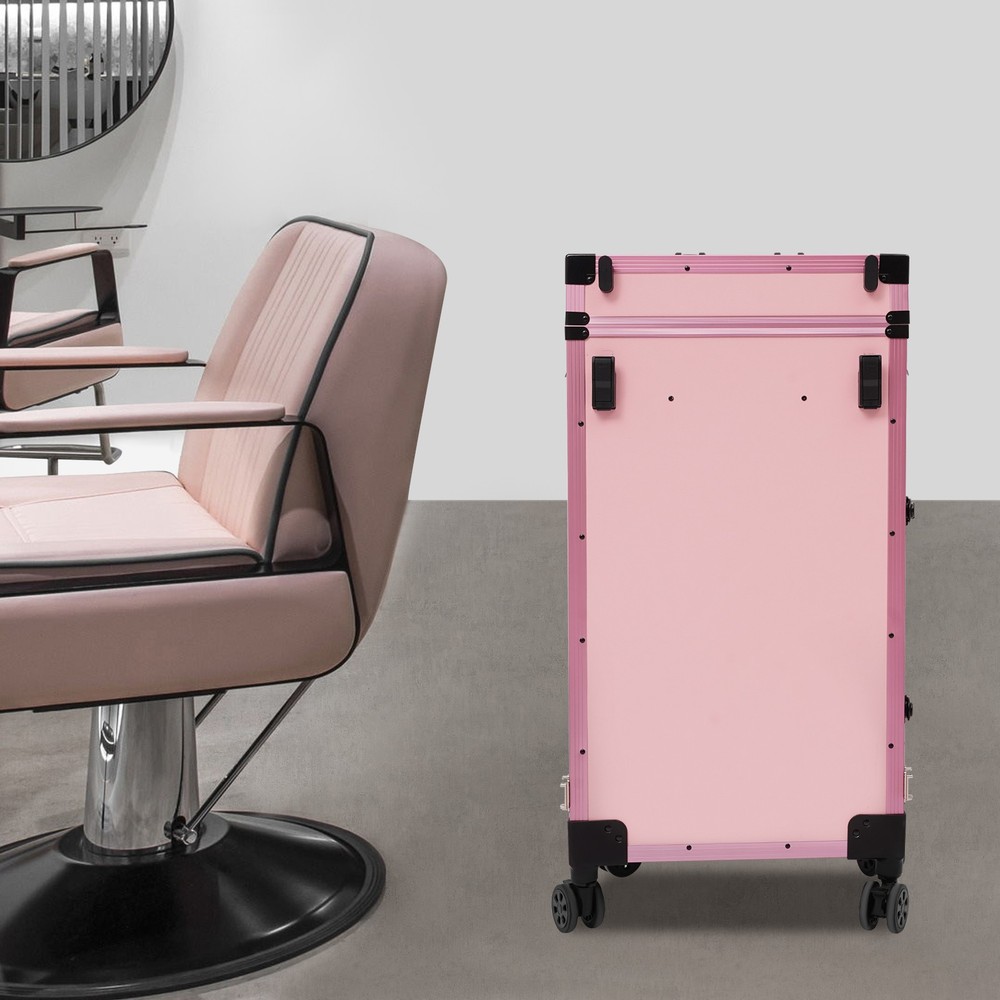 Rolling Makeup Case With Mirror Light Bluetooth Speaker Black Pink Lockable