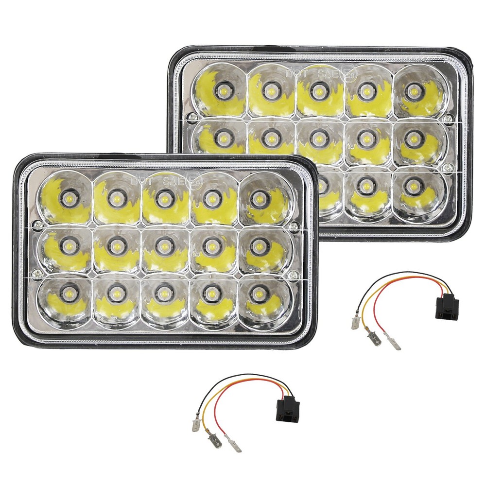2Pcs 4x6in Car LED Headlights Vehicle Rectangular Headlamp With H4 Socket H4-