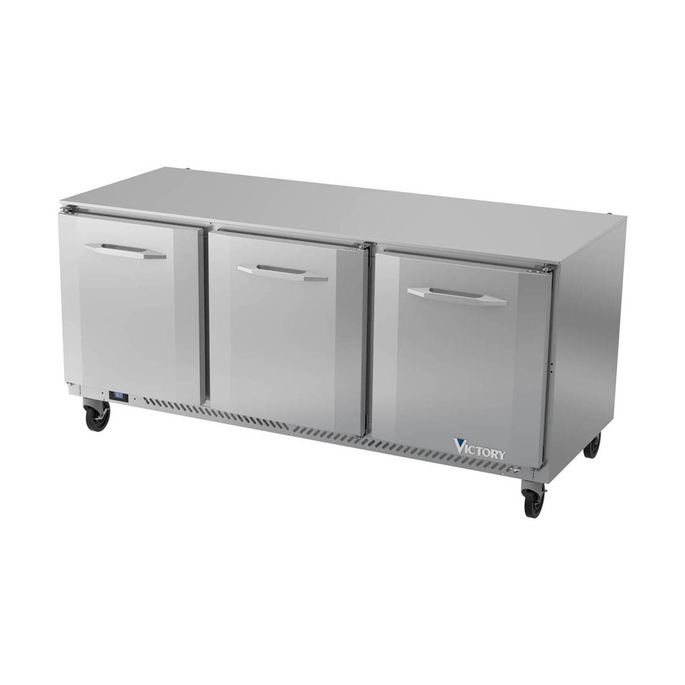 Victory VUR72HC 72" 3-Section Undercounter Refrigerator w/ 3 Solid Doors, 17....