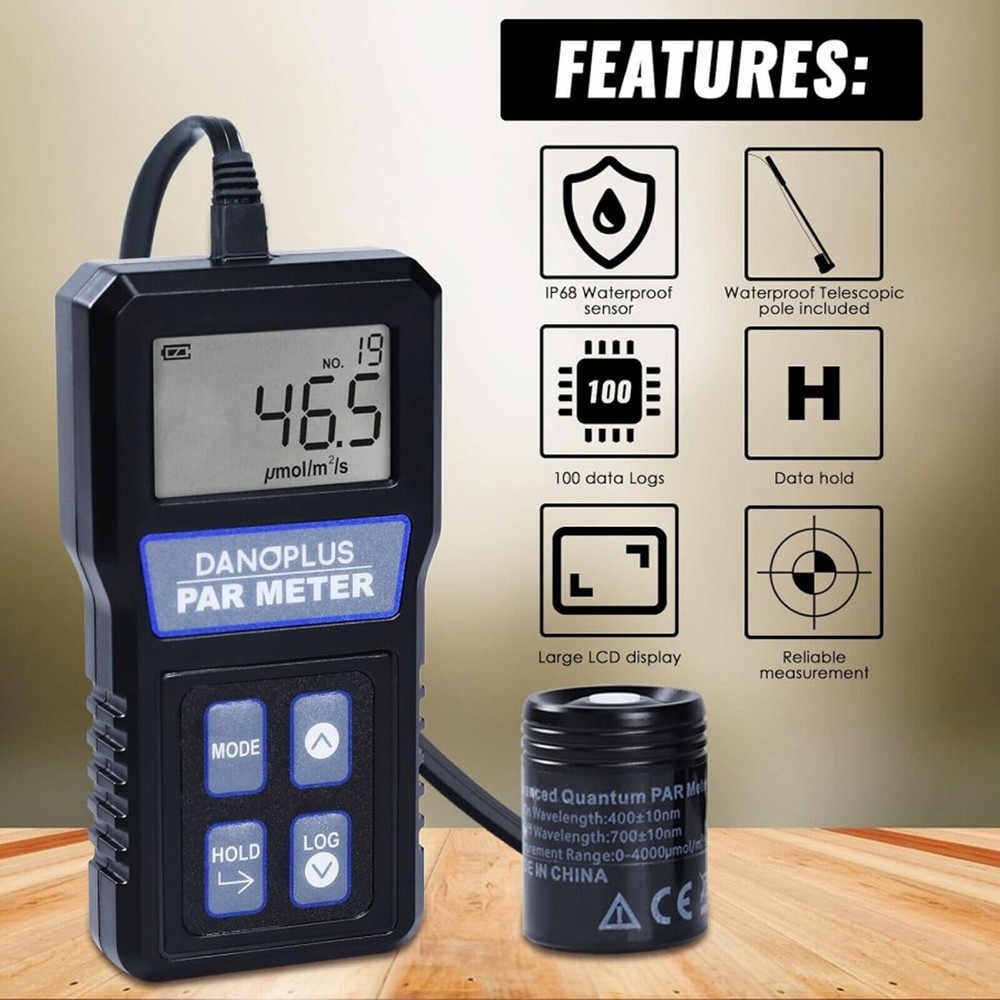 PAR Meter Waterproof IP68 Quantum Sensor PPFD Meter Data Logger for Reef Tank