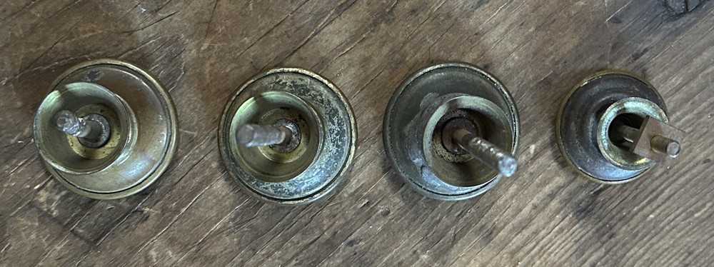 DS-196–FOUR (4) Antique Different Brass Plated Drawer Cabinet Pulls Knobs