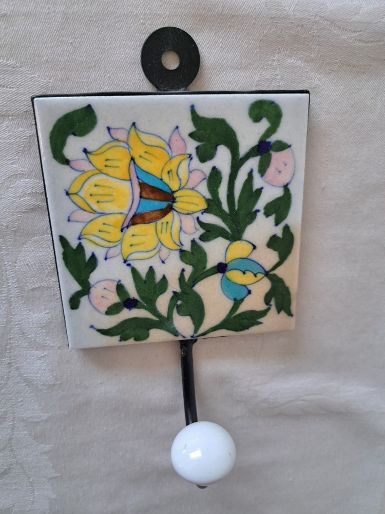 Hand Painted Floral 4x4 Tile Coat Hook