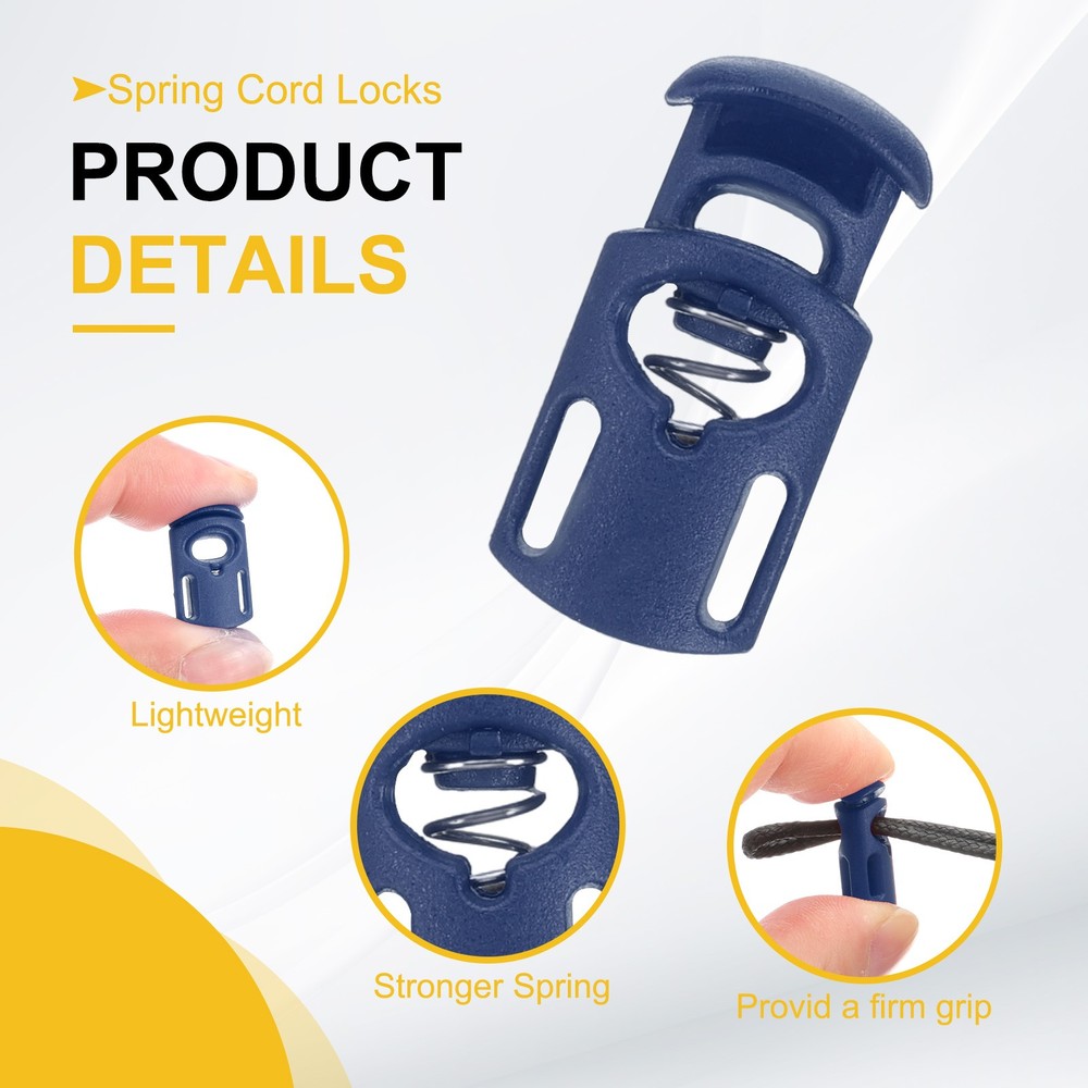 10pcs Spring Cord Locks Plastic Toggle Stopper Cord Stops Fastener Navy Blue