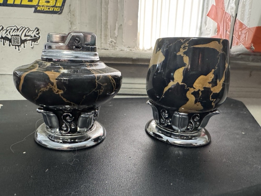 Ronson table lighter vintage set , black marble with chrome