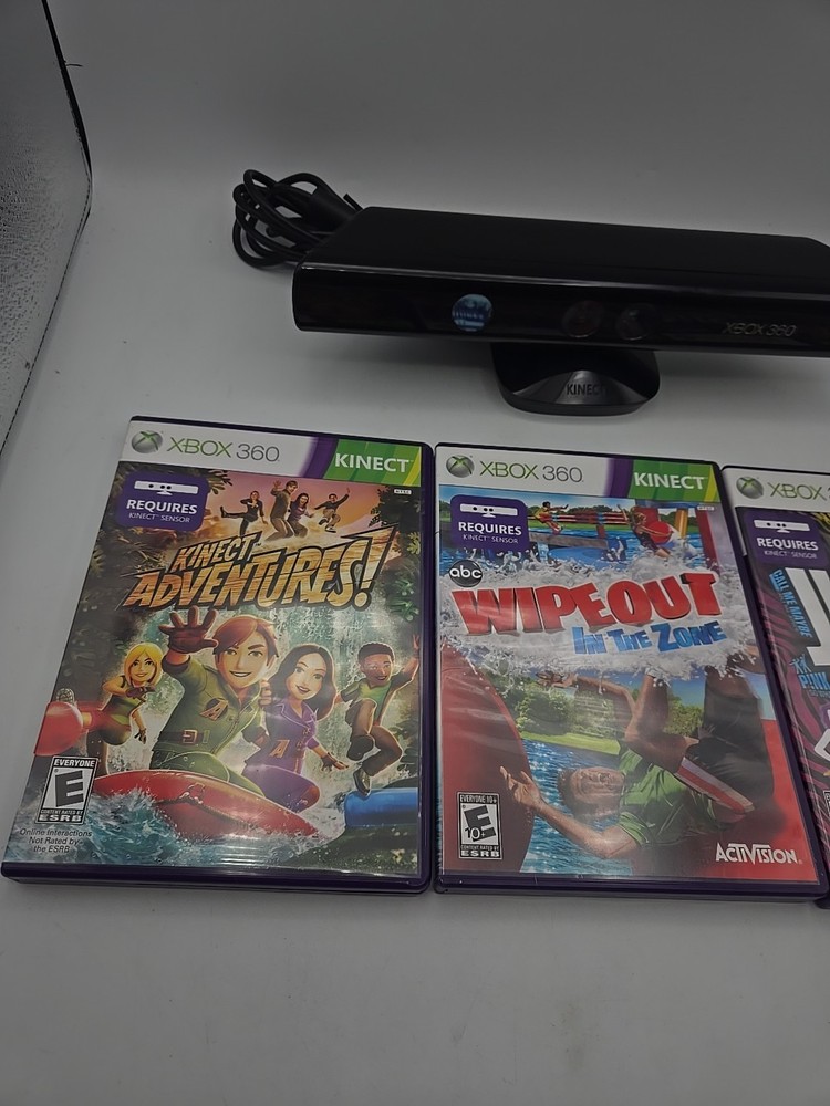 Xbox 360 Kinect Bundle: Sensor Bar 1414 with Adapter And 3 Kinect Games - TESTED