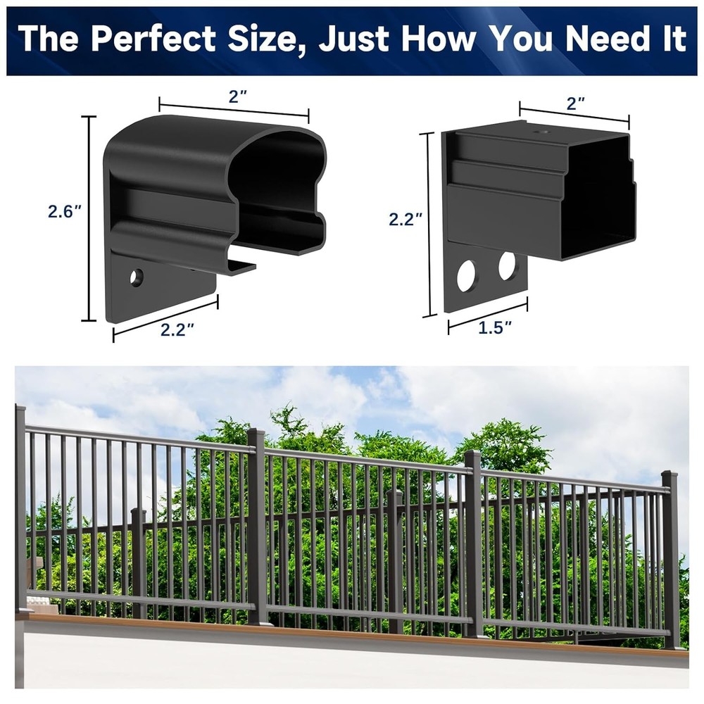 4 Pack Aluminum Deck Railing Bracket Connector, Fixed Railing Bracket, Black Tex