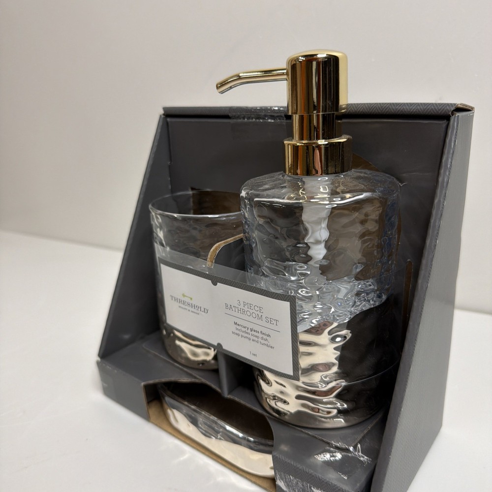 3pc Luxe Coordinate Bath Bundle Set - Threshold™: Elegant Glass Ensemble NIB