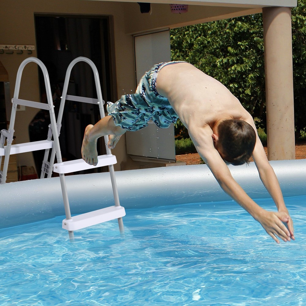 52" 4-Step Pool Ladder, Iron Grey Frame & White Steps, Safety Design