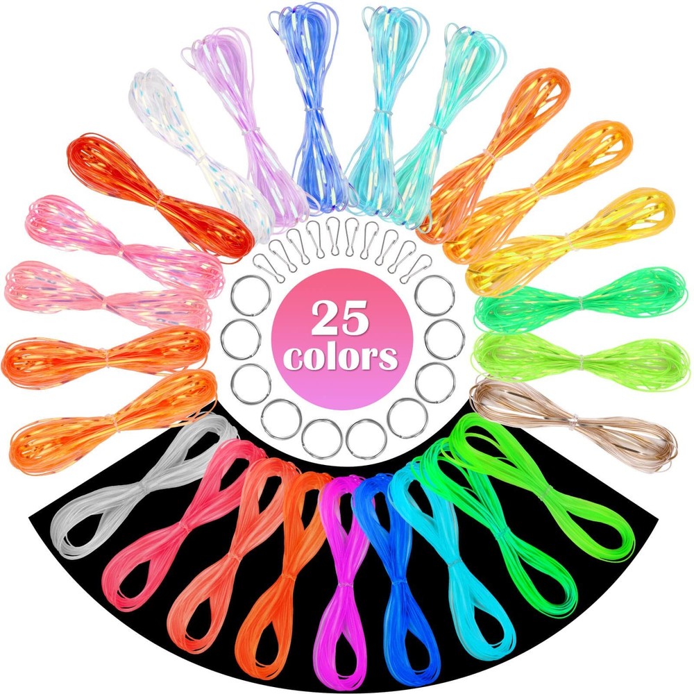 Boondoggle Craft Kit, 25 Plastic Lacing Strings, 20 Clips, Multicolor
