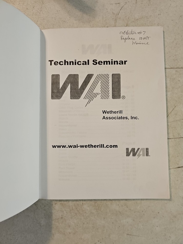 1999 Wetherill Associates Inc Technical Seminar Notebook. Alternators Starters