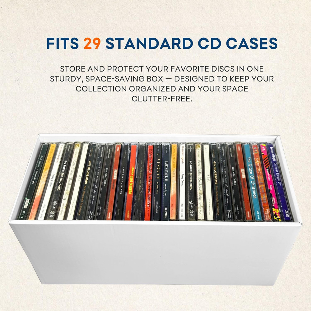 CD Storage Box, CD Case Holder, Cardboard Disc CD Organizer Box with Lids, 2 Pac