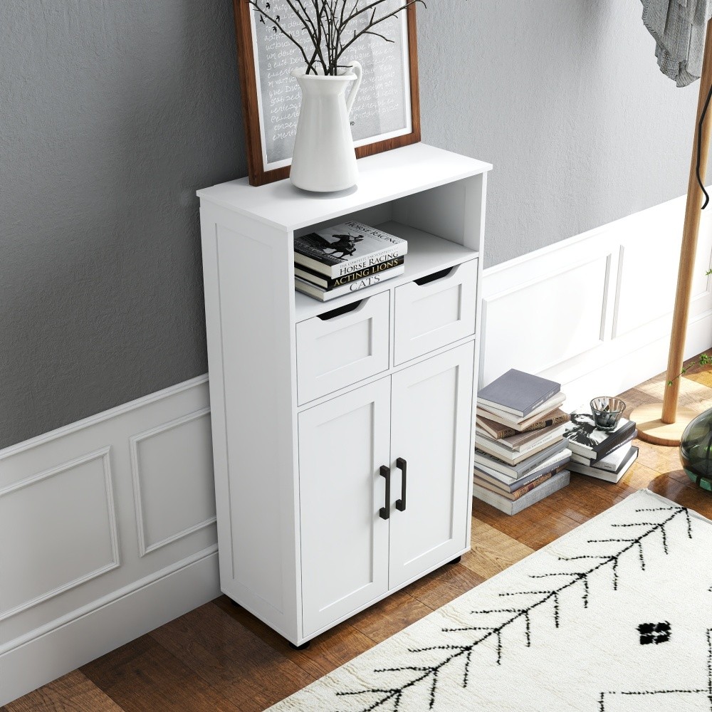 Multi-Purpose Storage Cabinet Double Doors Features Adjustable Shelves