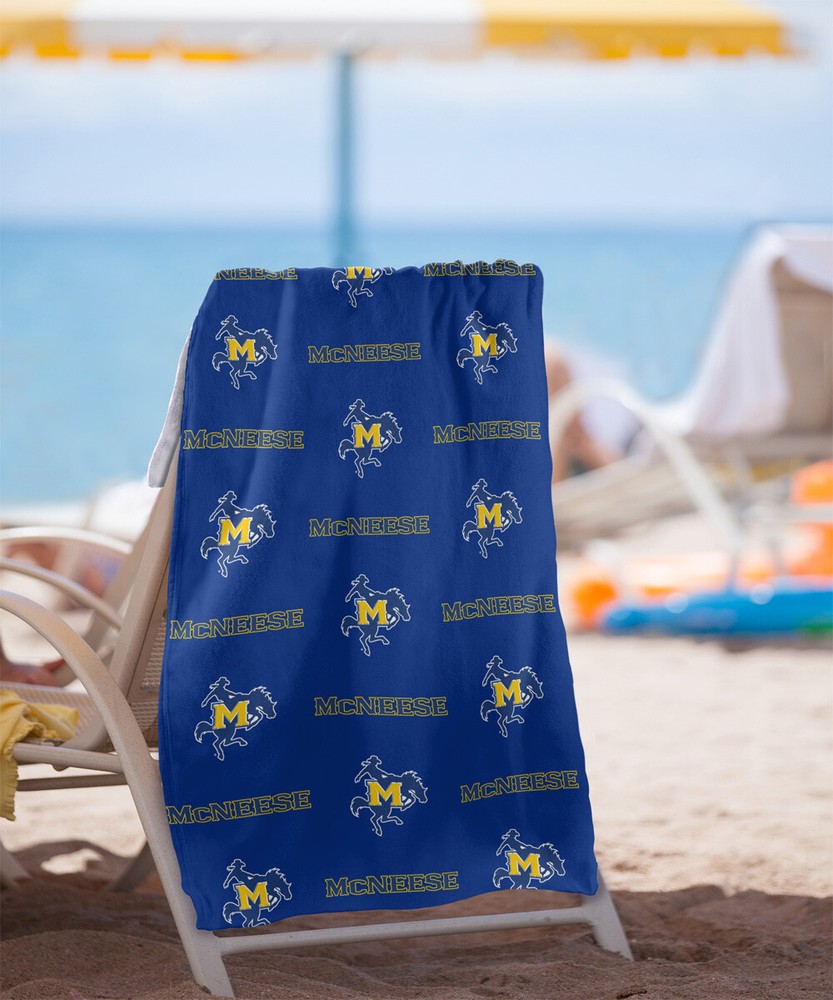 Mcneese State University Beach Towel/Bath Towel, 30"x60" Logo Pattern
