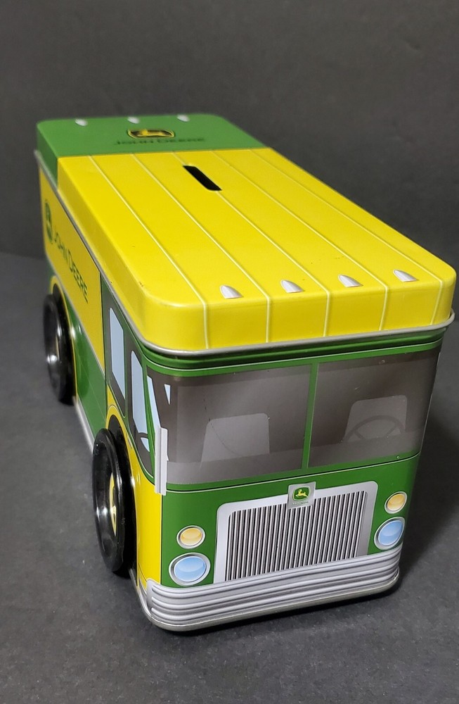 John Deere Bus Shaped Tin Coin Box