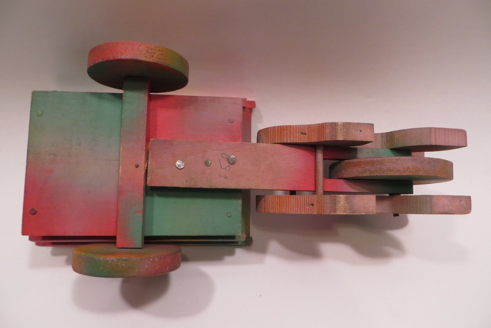 Vintage Easter Bunny Rabbit Cart Wood Pull Toy