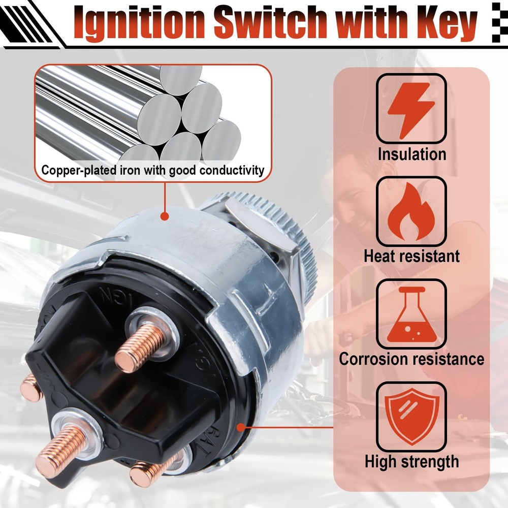 Ignition Switch with Key, Universal Key Switch, 12V 4 Position...