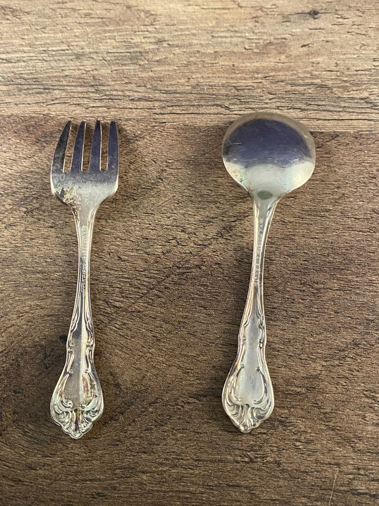 Wm Rogers Oneida Chalice Harmony Silverplate Baby Child Flatware Set Spoon Fork