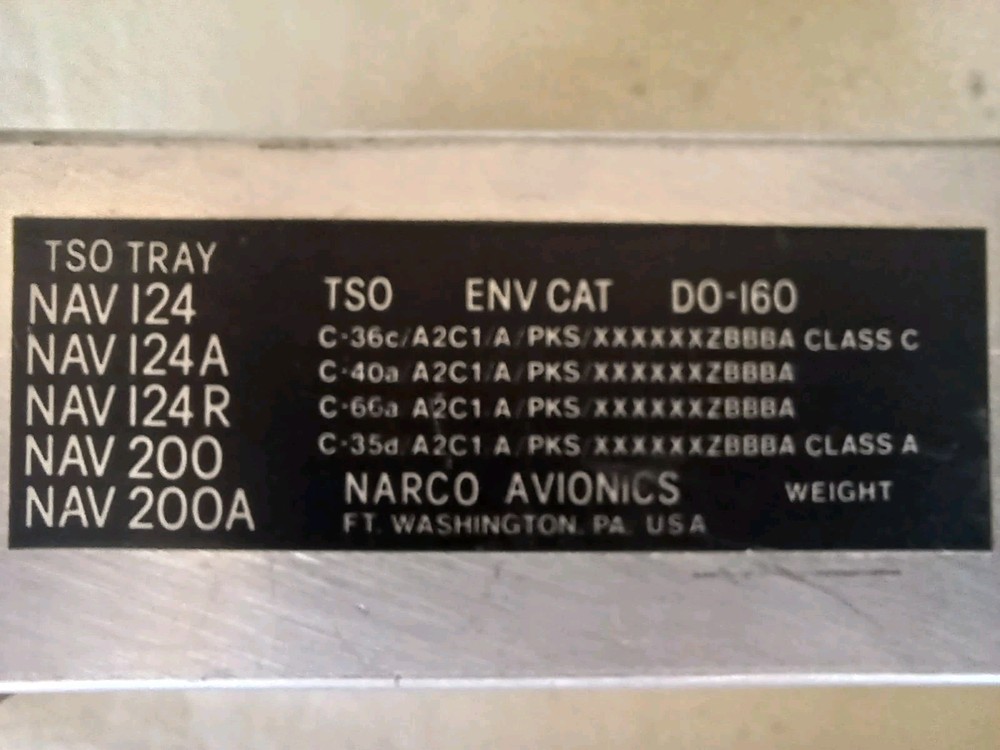NARCO NAV/COM P/N: NAV 200 W/ CONNECTOR TRAY