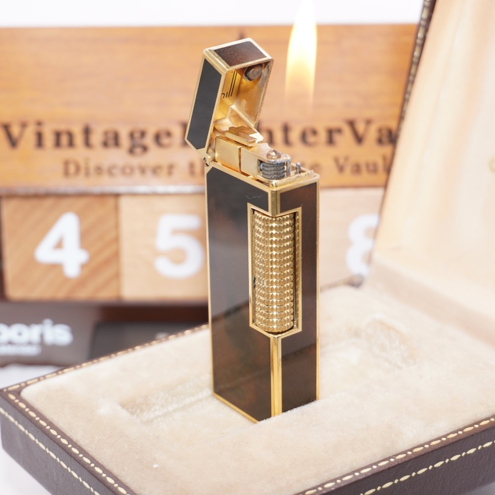 Dunhill Lighter Gold/Brown Lacquer _Ultrasonically Cleaned_Working