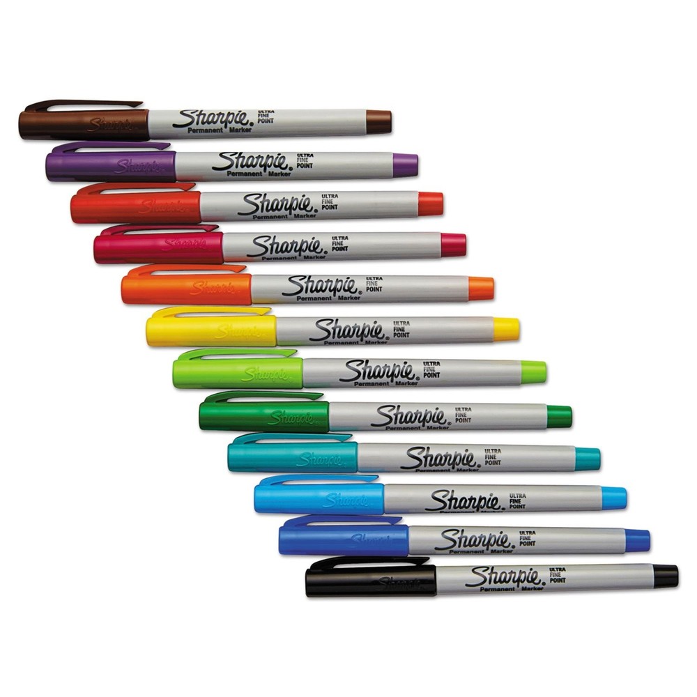 Sharpie Permanent Markers Ultra Fine Point Assorted Colors 12 Count