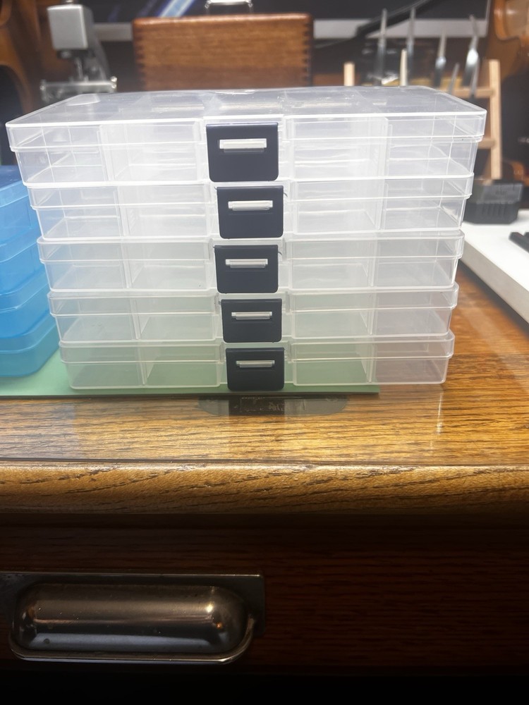 (9) 15 Slot Storage Containers. Clear Plastic Stackable Storage Containers