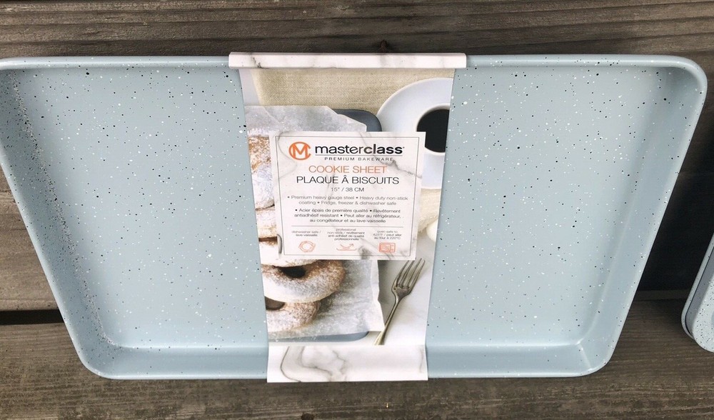 Masterclass Premium Bakeware. Muffin Pan & Cookie Sheet SET. Speckled Light Blue