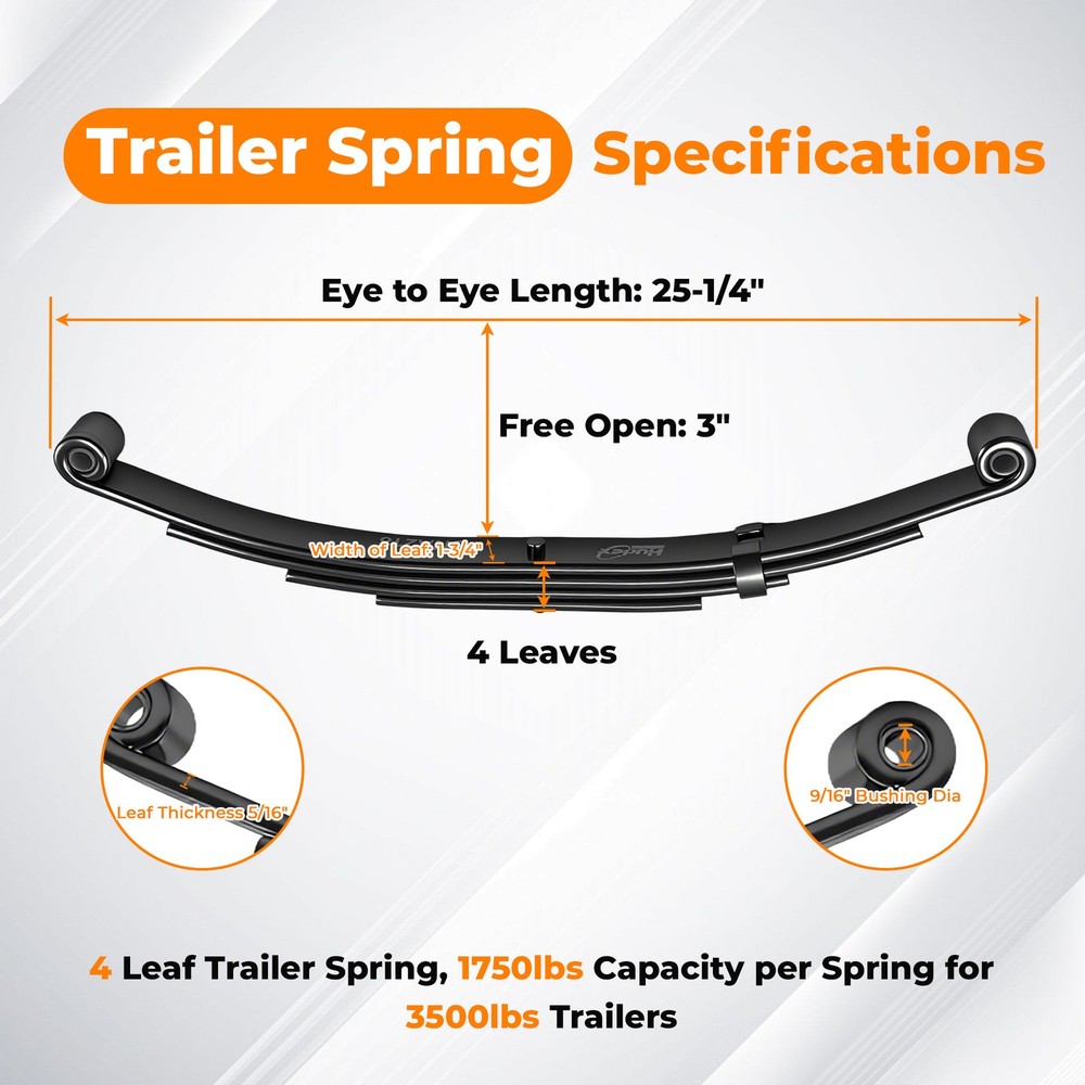 For 3500lb SingleTrailer Axle Suspension W/ 4 Leaf Springs U-bolt + Hanger Kit